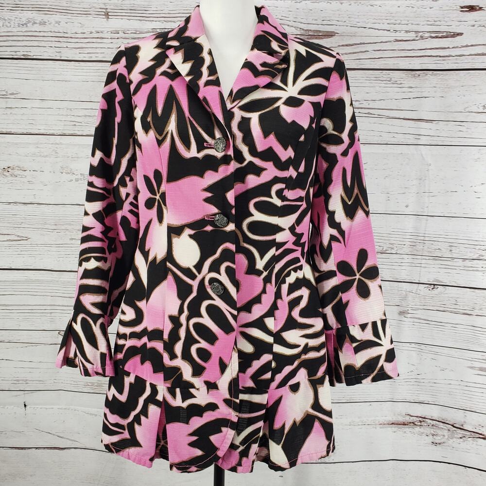 ECCOCI Black Pink Silk Blend Mixed Pint Blazer Jacket Size 6
